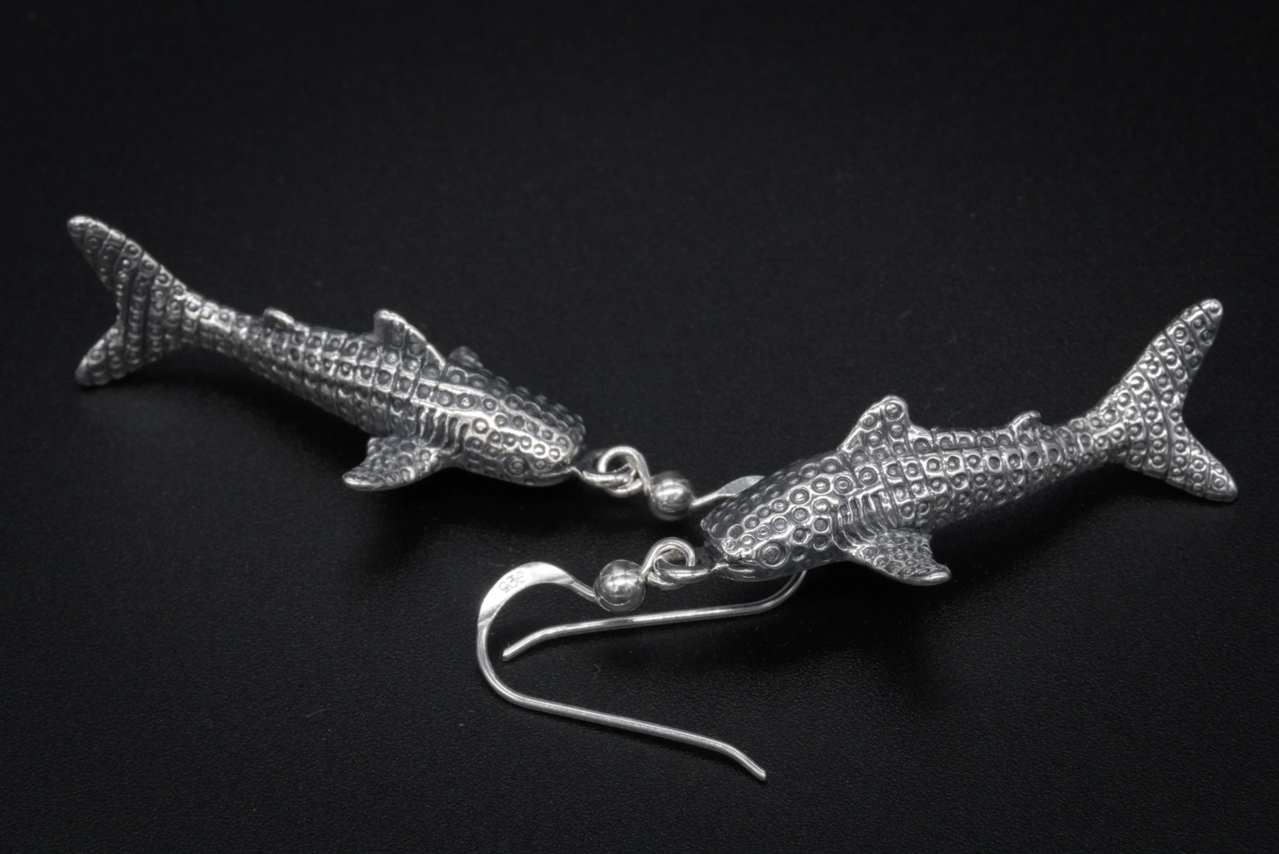 Whale Shark Hook Earrings - 925 Real Sterling Silver