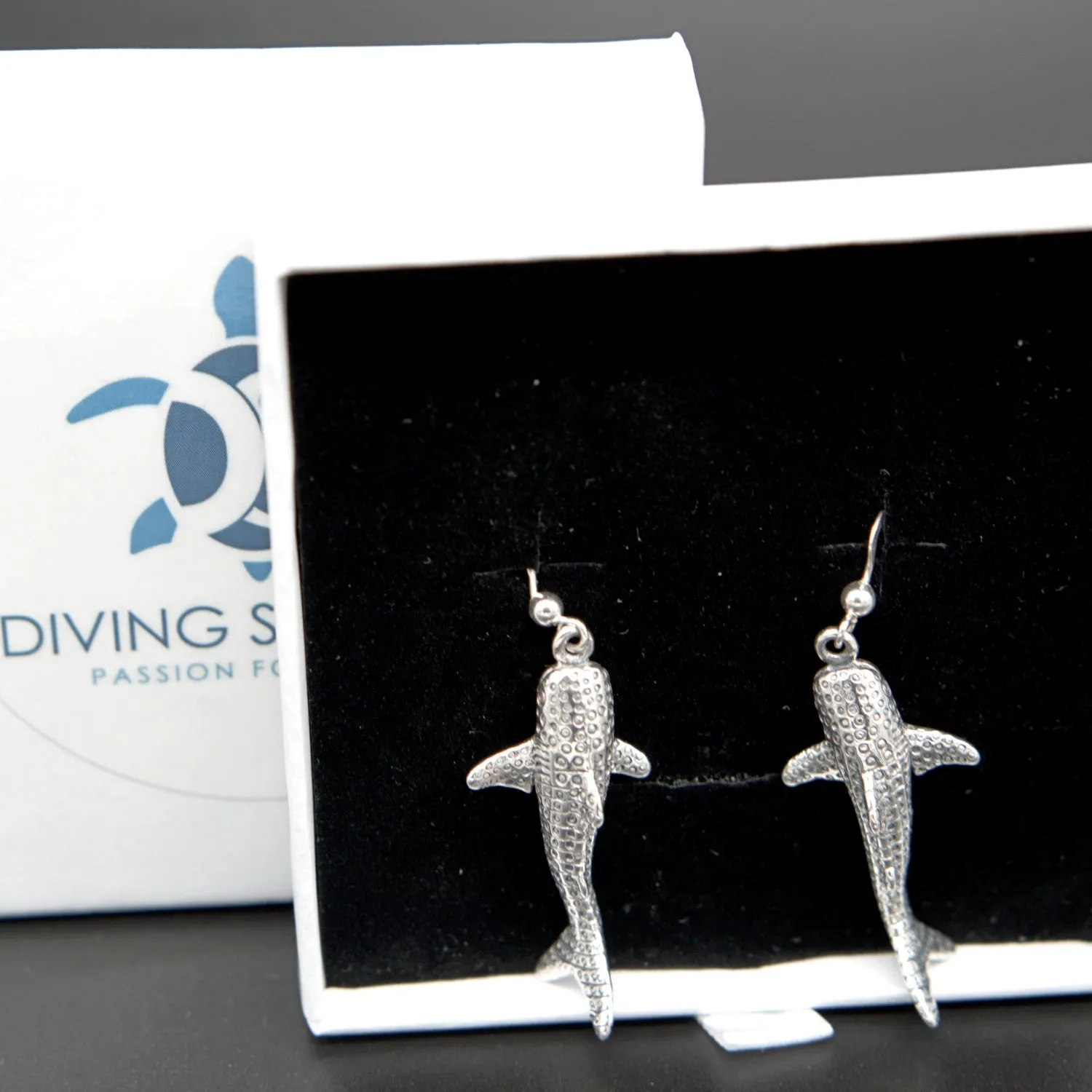 Whale Shark Hook Earrings - 925 Real Sterling Silver