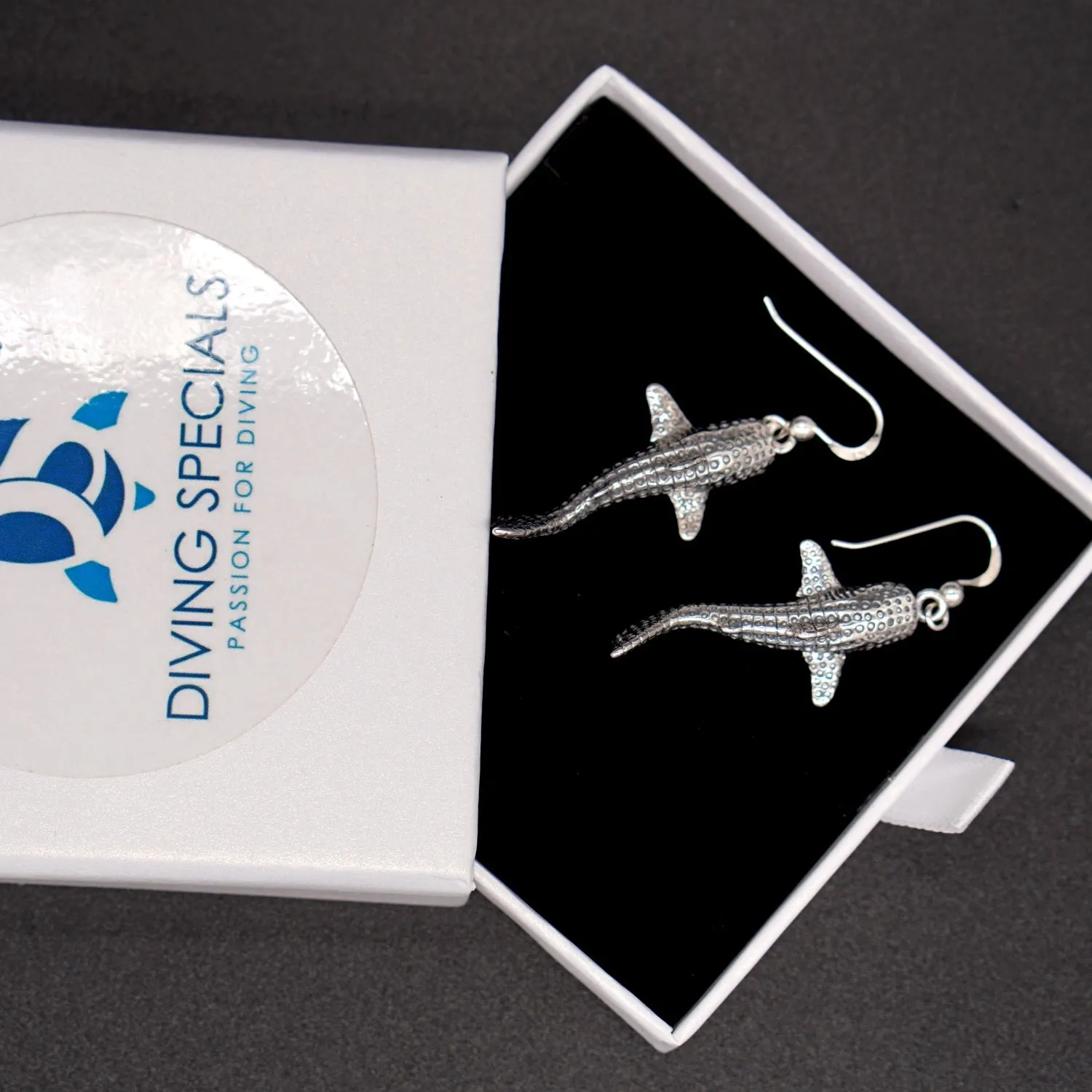 Whale Shark Hook Earrings - 925 Real Sterling Silver