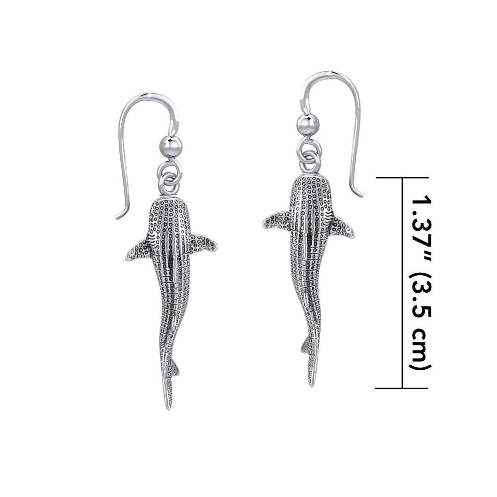 Whale Shark Hook Earrings - 925 Real Sterling Silver