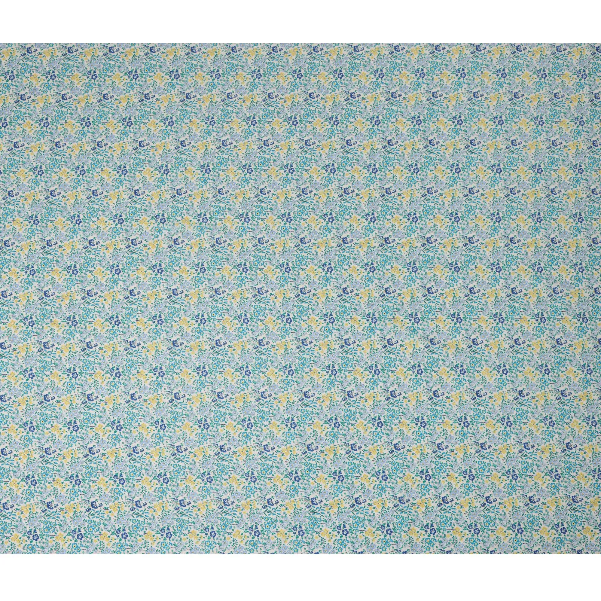 White and Blue Floral Cotton Lawn Digital Print Fabric - 110 cm Width-D21235