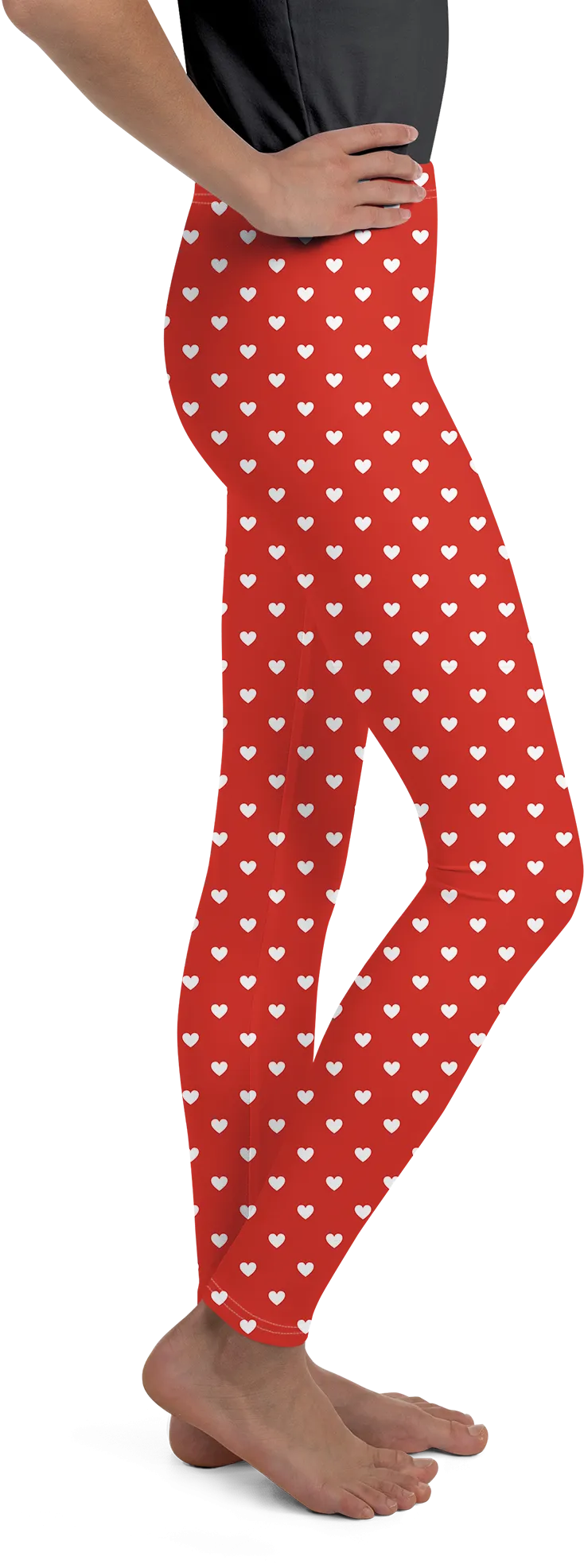 White Mini Hearts Red Youth Leggings