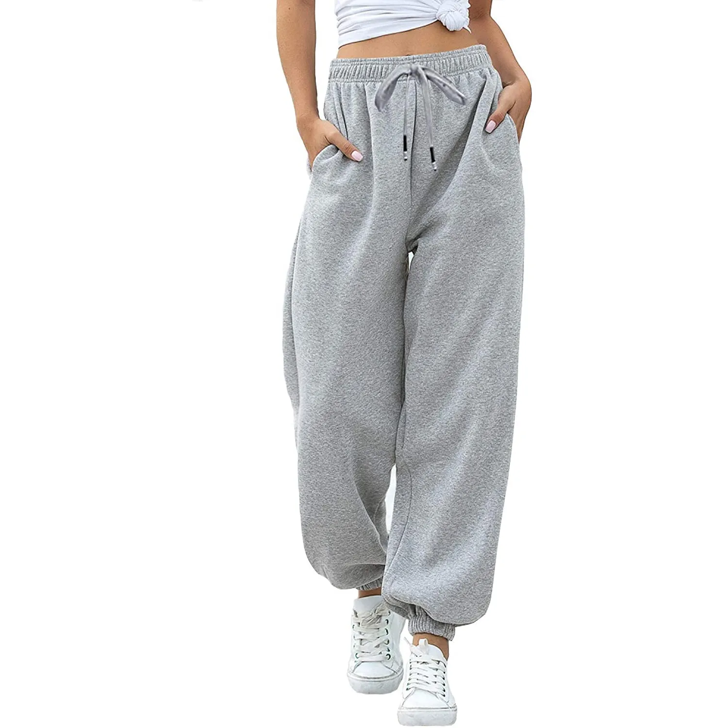 Womens Belted Sweatpants with Pockets