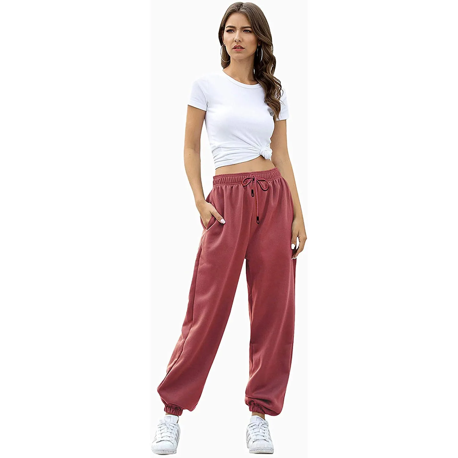 Womens Belted Sweatpants with Pockets