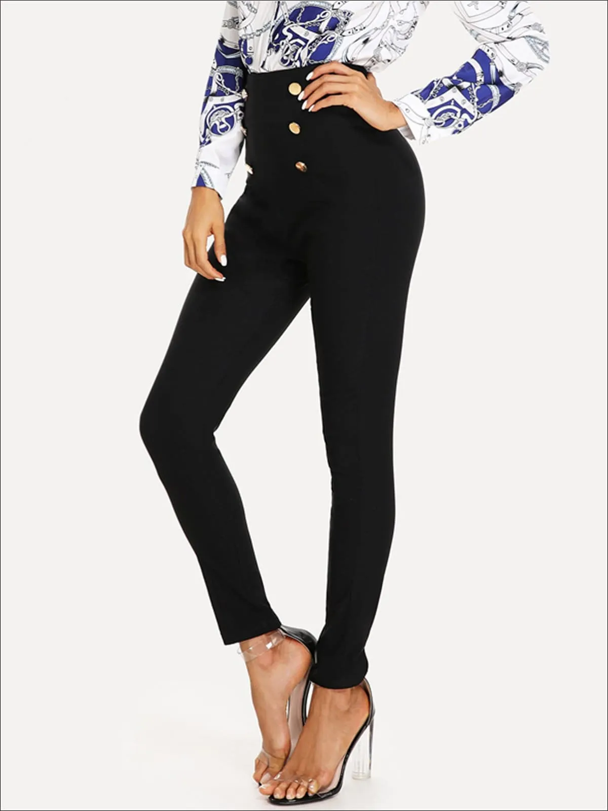 Women's Double Button High Waist Embellished Pants