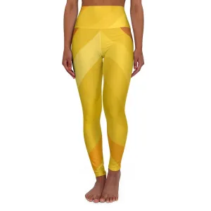 Womens High-waist Fitness Legging Yoga Pants, Gold Yellow Herringbone