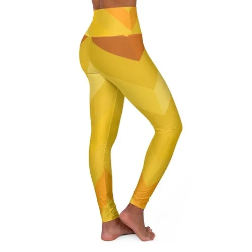 Womens High-waist Fitness Legging Yoga Pants, Gold Yellow Herringbone