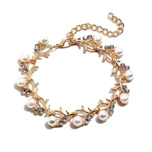 Yellow Chimes Celebrity Choice Classic Adorable Water Pearls Crystals Gold Plated Bracelet for Women and Girls