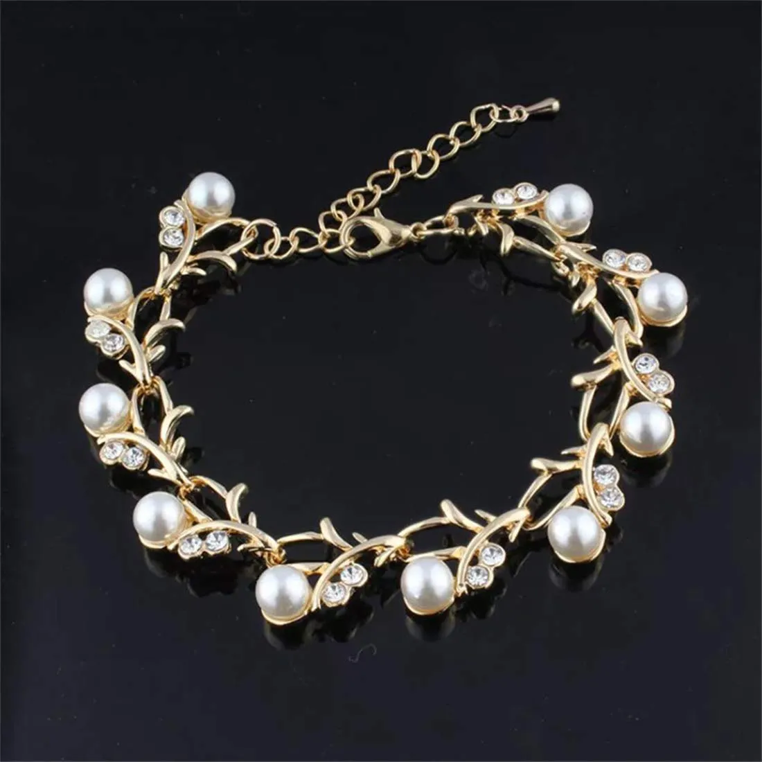 Yellow Chimes Celebrity Choice Classic Adorable Water Pearls Crystals Gold Plated Bracelet for Women and Girls