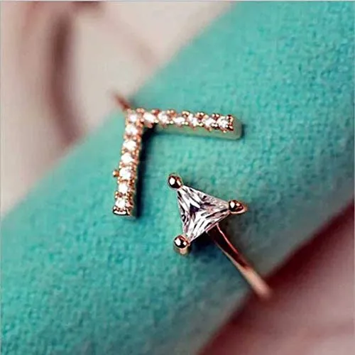 Yellow Chimes Rings for Women Rose Gold Plated Ring Creative Lucky Triangle Shaped Crystal Adjustable Rings For Women And Girl's.