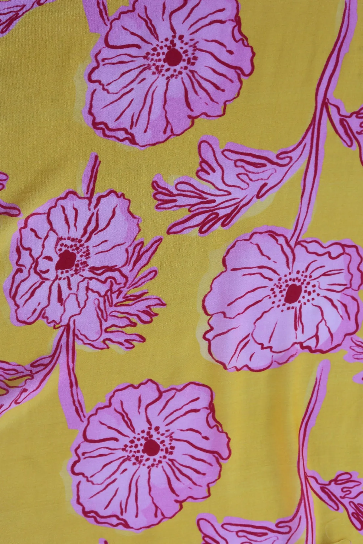 Yellow Pink Floral Pattern Printed Natural Muslin Silk Fabric